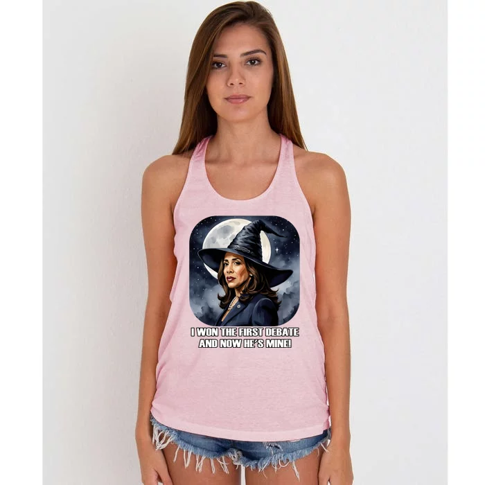 Kamala Harris Funny Debate Election 2024 Won Witch Spell Women's Knotted Racerback Tank