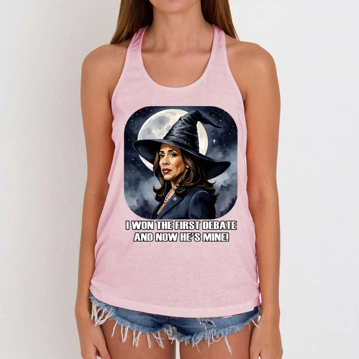 Kamala Harris Funny Debate Election 2024 Won Witch Spell Women's Knotted Racerback Tank