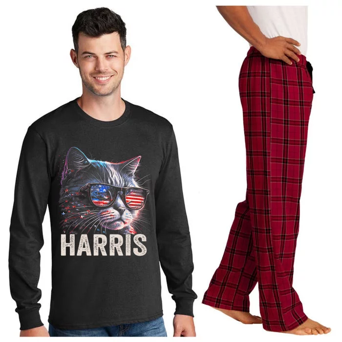 Kamala Harris For President 2024 Funny Cat Graphic Long Sleeve Pajama Set