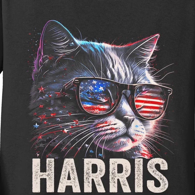 Kamala Harris For President 2024 Funny Cat Graphic Kids Long Sleeve Shirt