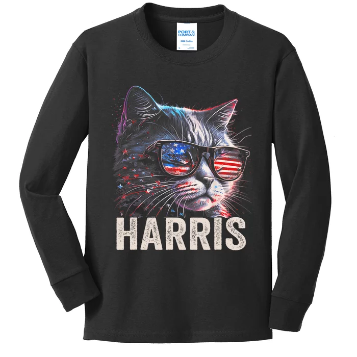 Kamala Harris For President 2024 Funny Cat Graphic Kids Long Sleeve Shirt