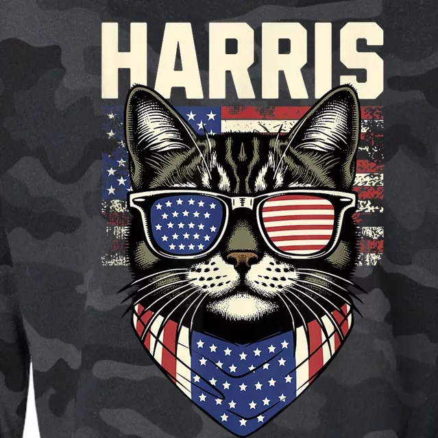 Kamala Harris For President 2024 Funny Cat Lady Graphic Cropped Pullover Crew