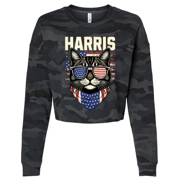 Kamala Harris For President 2024 Funny Cat Lady Graphic Cropped Pullover Crew