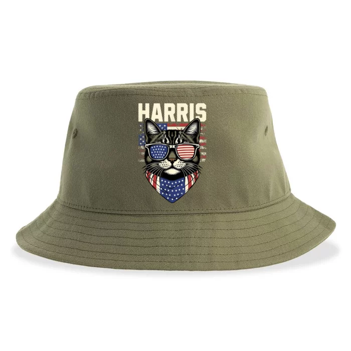 Kamala Harris For President 2024 Funny Cat Lady Graphic Sustainable Bucket Hat