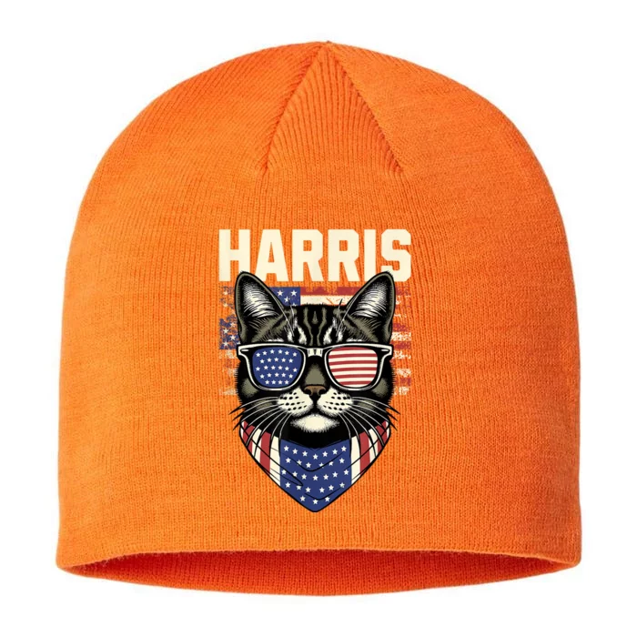 Kamala Harris For President 2024 Funny Cat Lady Graphic 8 1/2in Sustainable Knit Beanie