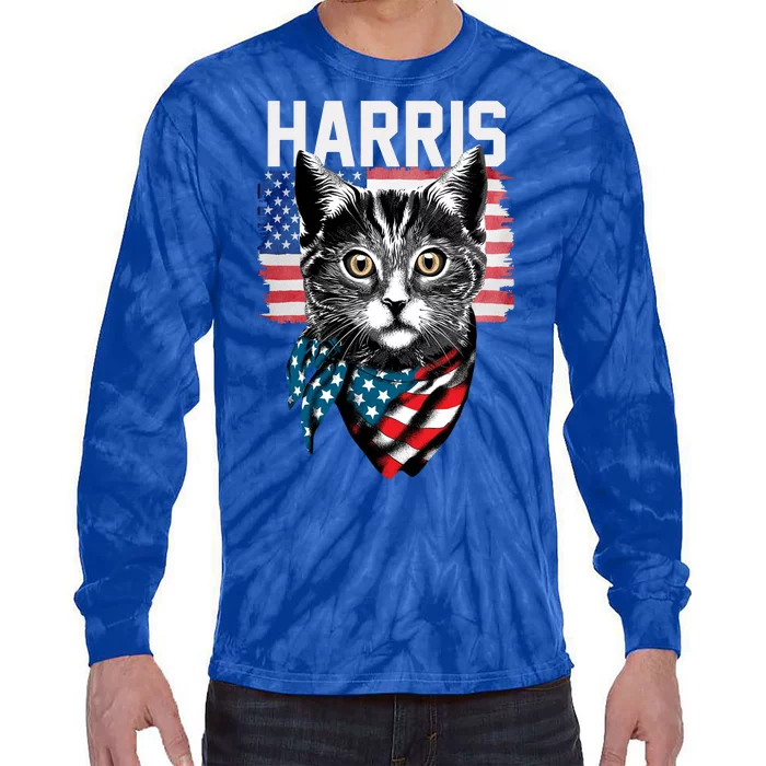 Kamala Harris For President 2024 Funny Cat Lady Tie-Dye Long Sleeve Shirt