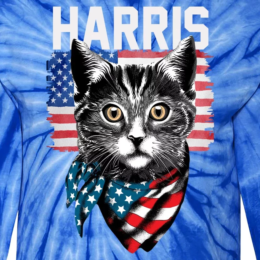 Kamala Harris For President 2024 Funny Cat Lady Tie-Dye Long Sleeve Shirt