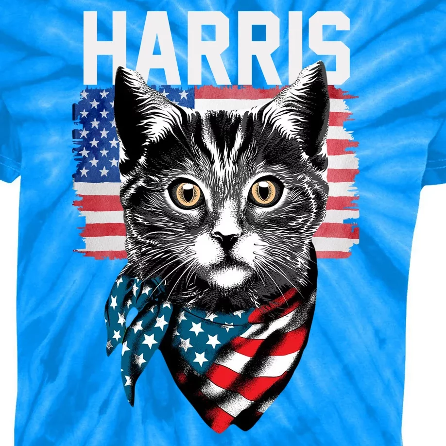 Kamala Harris For President 2024 Funny Cat Lady Kids Tie-Dye T-Shirt