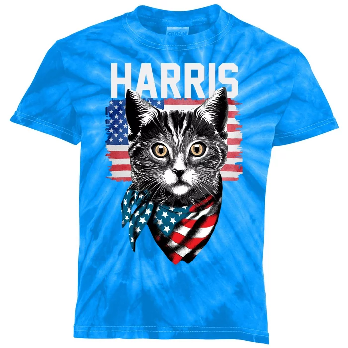 Kamala Harris For President 2024 Funny Cat Lady Kids Tie-Dye T-Shirt