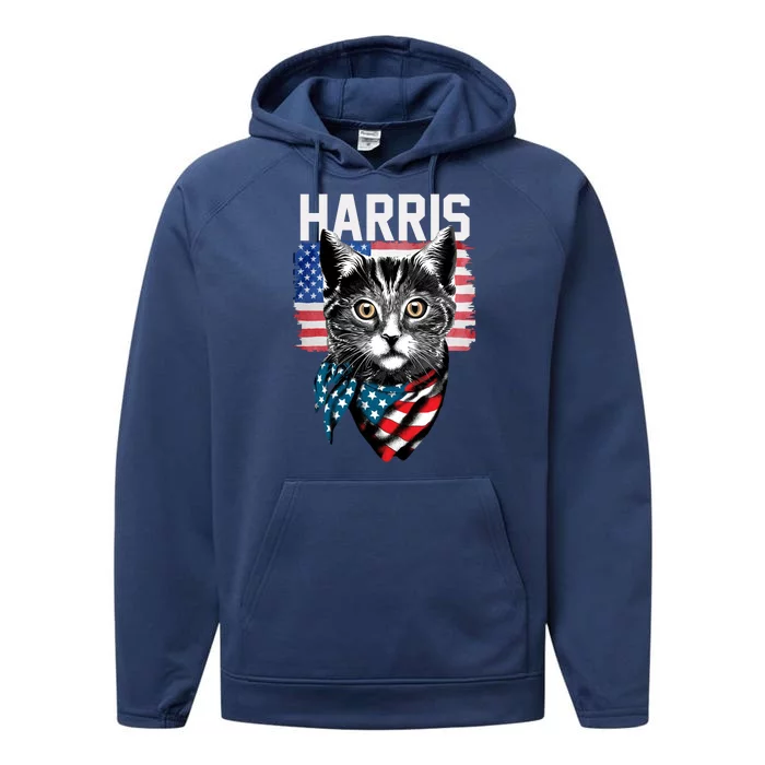 Kamala Harris For President 2024 Funny Cat Lady Performance Fleece Hoodie