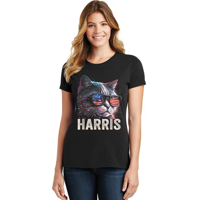 Kamala Harris For President 2024 Funny Cat Graphic Women's T-Shirt