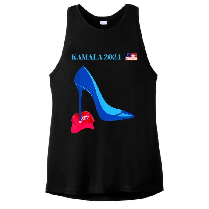 Kamala Harris For President 2024 High Heel Crushed Maga Hat Ladies Tri-Blend Wicking Tank