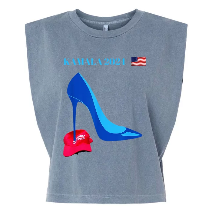 Kamala Harris For President 2024 High Heel Crushed Maga Hat Garment-Dyed Women's Muscle Tee