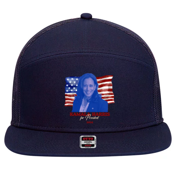 Kamala Harris For President Usa 2024 Madam 7 Panel Mesh Trucker Snapback Hat