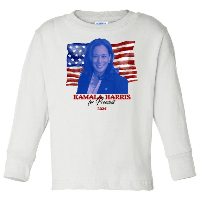 Kamala Harris For President Usa 2024 Madam Toddler Long Sleeve Shirt