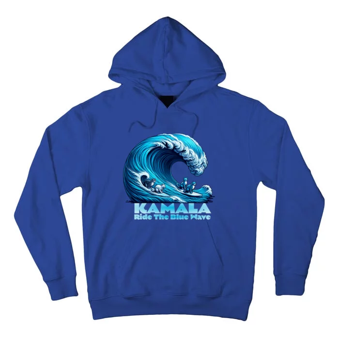 Kamala Harris For President Blue Wave Surfing Cats 2024 Gift Tall Hoodie