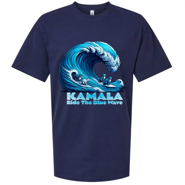 Kamala Harris For President Blue Wave Surfing Cats 2024 Gift Sueded Cloud Jersey T-Shirt