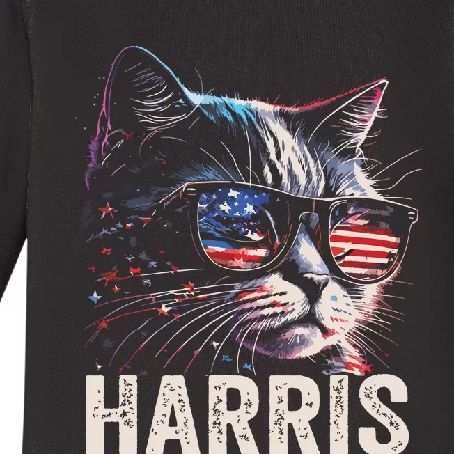 Kamala Harris For President 2024 Funny Cat Graphic Baby Long Sleeve Bodysuit