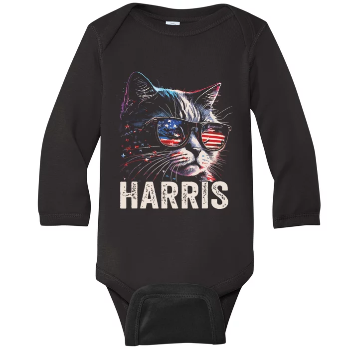 Kamala Harris For President 2024 Funny Cat Graphic Baby Long Sleeve Bodysuit