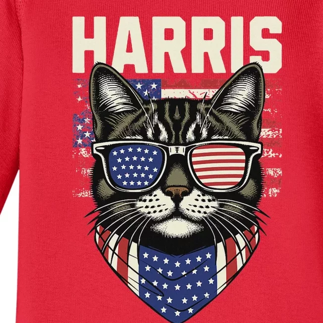 Kamala Harris For President 2024 Funny Cat Graphic Baby Long Sleeve Bodysuit