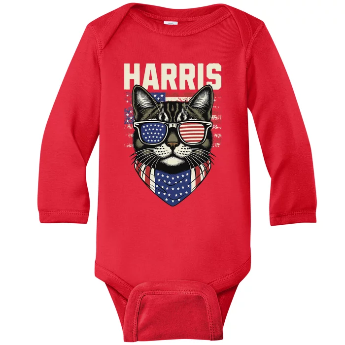 Kamala Harris For President 2024 Funny Cat Graphic Baby Long Sleeve Bodysuit