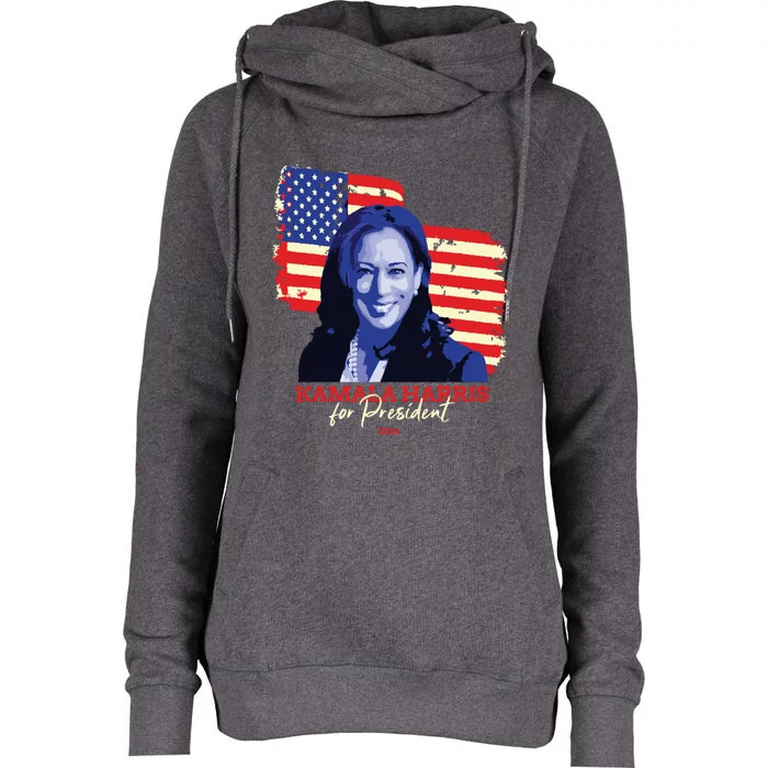 Kamala Harris For President 2024 Madam Vice President Womens Funnel Neck Pullover Hood