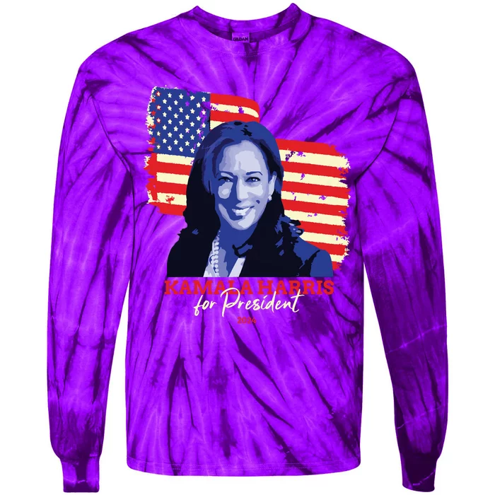 Kamala Harris For President 2024 Madam Vice President Tie-Dye Long Sleeve Shirt