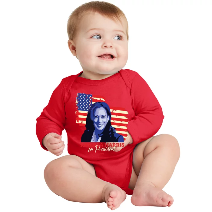 Kamala Harris For President 2024 Madam Vice President Baby Long Sleeve Bodysuit