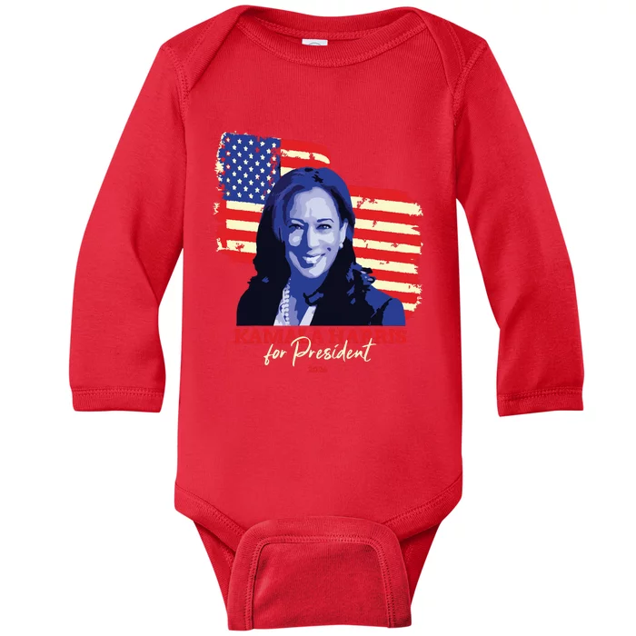 Kamala Harris For President 2024 Madam Vice President Baby Long Sleeve Bodysuit