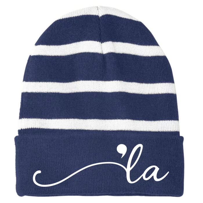 Kamala Harris Funny Comma La Eleciton Striped Beanie with Solid Band