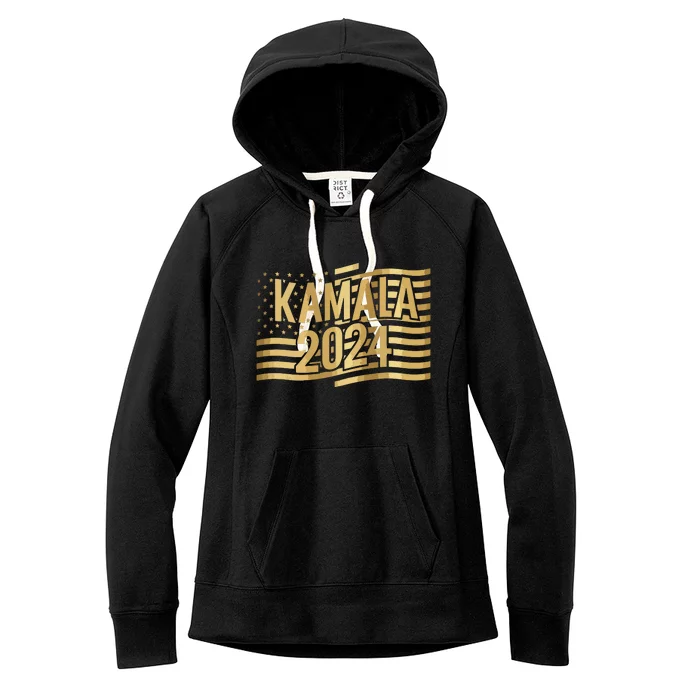 Kamala Harris For President 2024 Gold Flag And Kamala Text Women's Fleece Hoodie