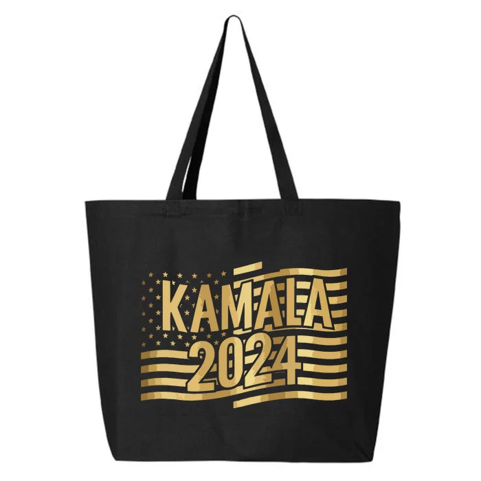 Kamala Harris For President 2024 Gold Flag And Kamala Text 25L Jumbo Tote