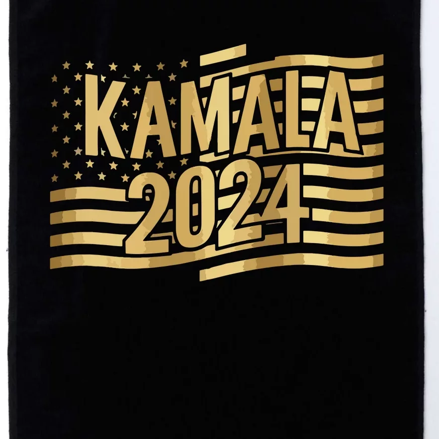 Kamala Harris For President 2024 Gold Flag And Kamala Text Platinum Collection Golf Towel