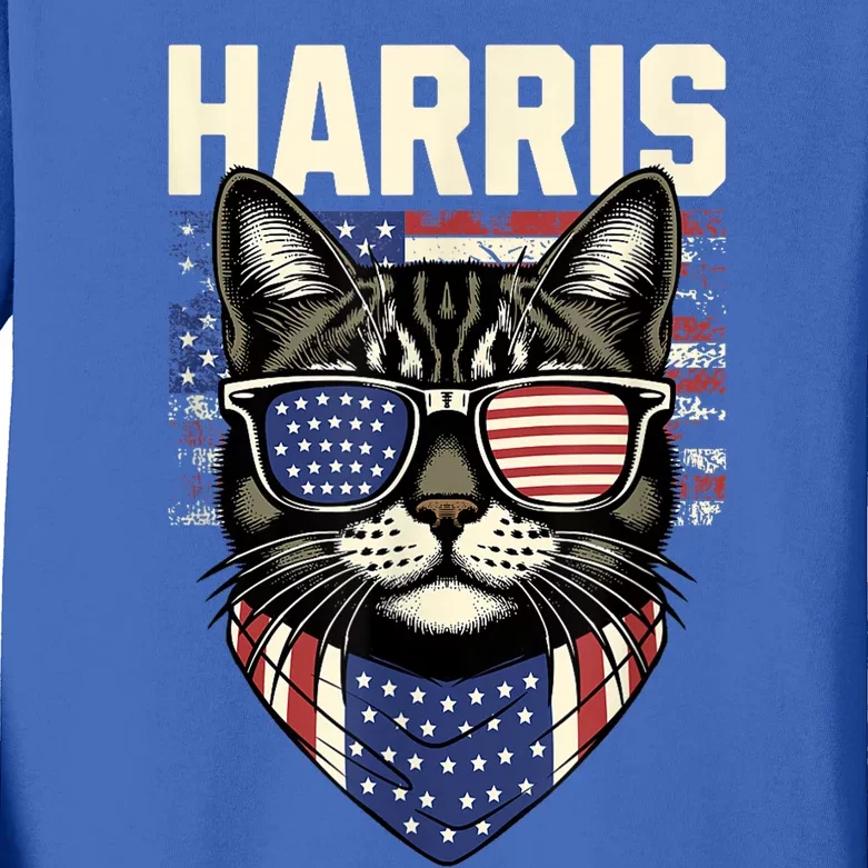 Kamala Harris For President 2024 Funny Cat Lady Graphic Kids Long Sleeve Shirt