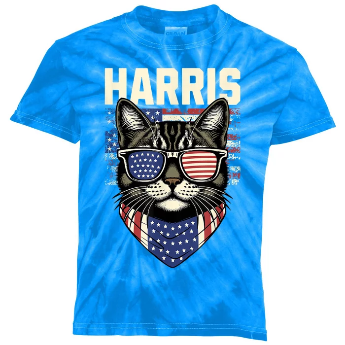 Kamala Harris For President 2024 Funny Cat Lady Graphic Kids Tie-Dye T-Shirt