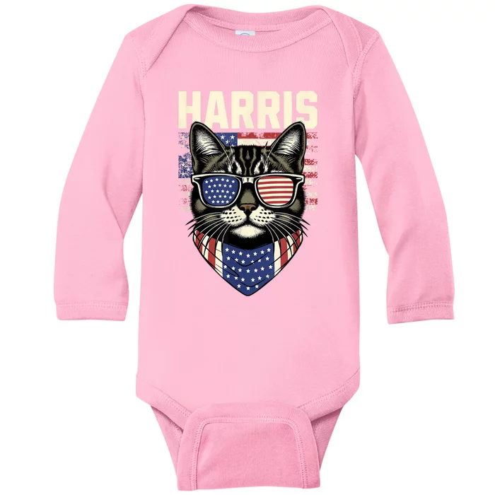 Kamala Harris For President 2024 Funny Cat Lady Graphic Baby Long Sleeve Bodysuit