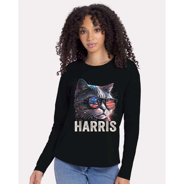 Kamala Harris For President 2024 Funny Cat Graphic Womens Cotton Relaxed Long Sleeve T-Shirt