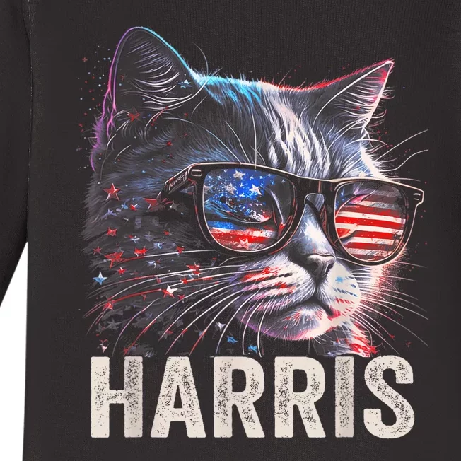 Kamala Harris For President 2024 Funny Cat Graphic Baby Long Sleeve Bodysuit