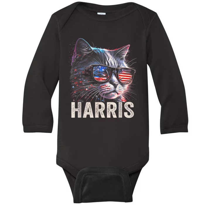 Kamala Harris For President 2024 Funny Cat Graphic Baby Long Sleeve Bodysuit