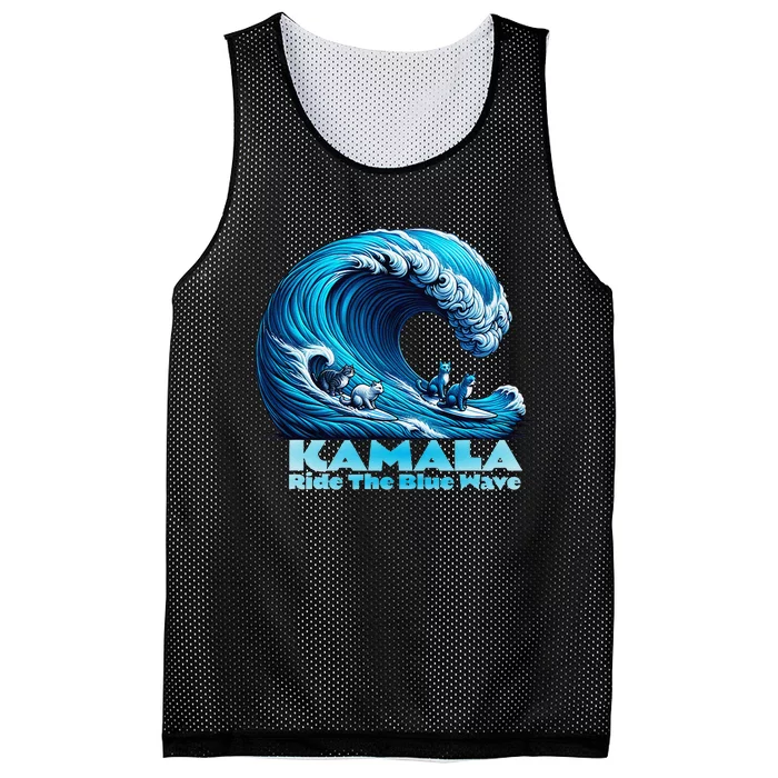 Kamala Harris For President Blue Wave Surfing Cats 2024 Gift Mesh Reversible Basketball Jersey Tank