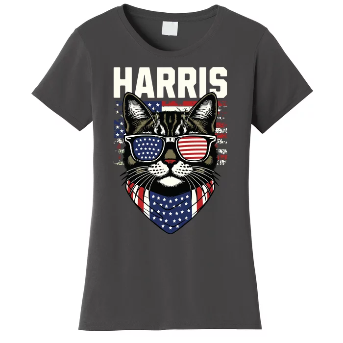 Kamala Harris For President 2024 Funny Cat Graphic Women's T-Shirt