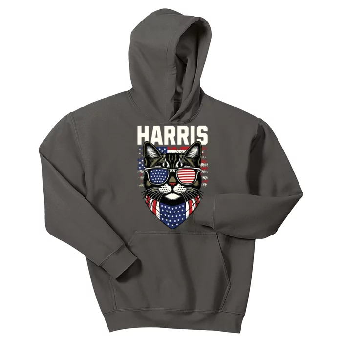 Kamala Harris For President 2024 Funny Cat Graphic Kids Hoodie