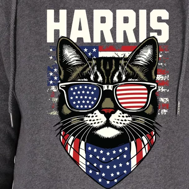 Kamala Harris For President 2024 Funny Cat Graphic Womens Funnel Neck Pullover Hood