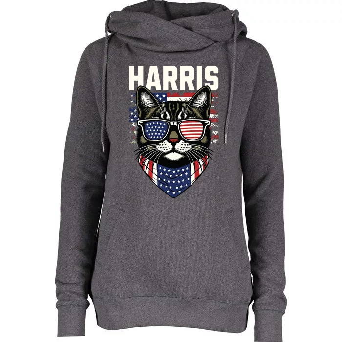 Kamala Harris For President 2024 Funny Cat Graphic Womens Funnel Neck Pullover Hood