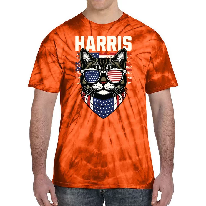 Kamala Harris For President 2024 Funny Cat Graphic Tie-Dye T-Shirt