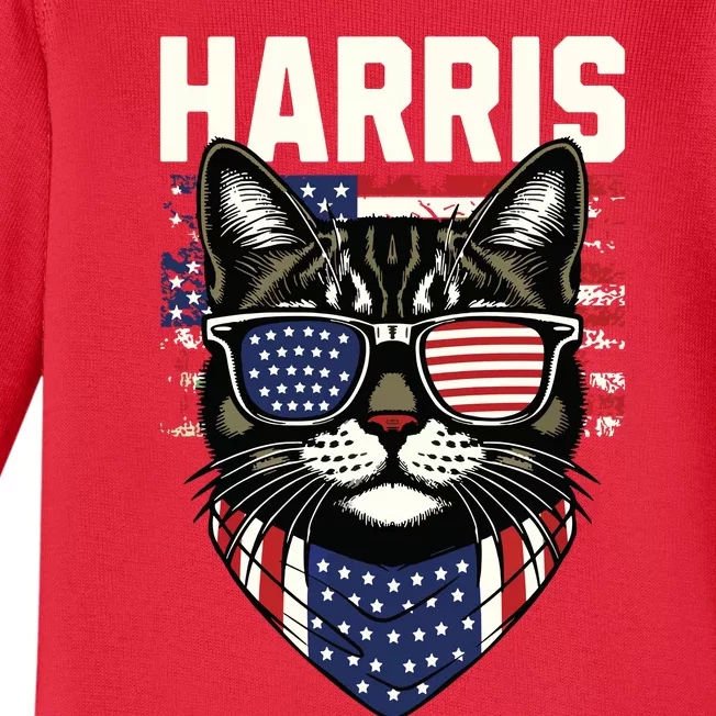 Kamala Harris For President 2024 Funny Cat Graphic Baby Long Sleeve Bodysuit