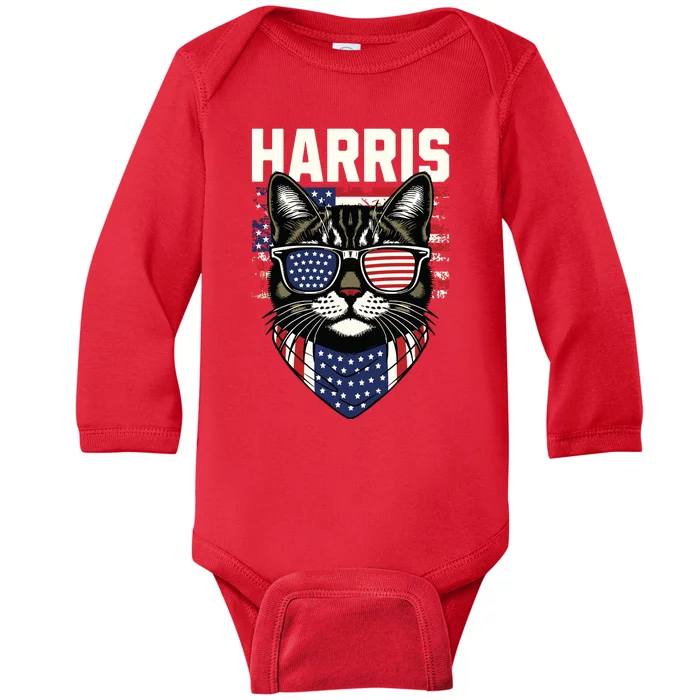 Kamala Harris For President 2024 Funny Cat Graphic Baby Long Sleeve Bodysuit