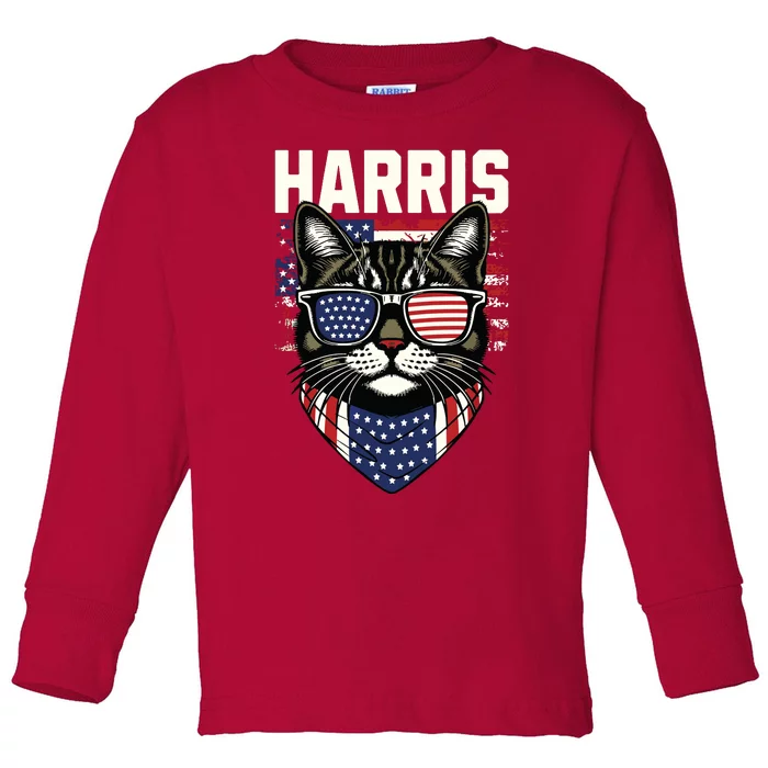 Kamala Harris For President 2024 Funny Cat Graphic Toddler Long Sleeve Shirt