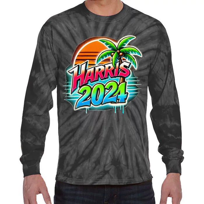 Kamala Harris Graffiti Coconut Tree Political Fashion Tie-Dye Long Sleeve Shirt