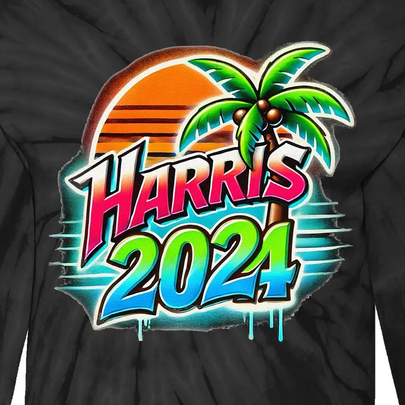 Kamala Harris Graffiti Coconut Tree Political Fashion Tie-Dye Long Sleeve Shirt